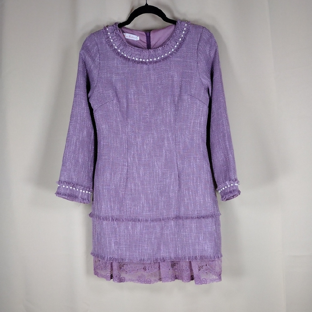 Aier Fashion Elegant Beaded Pearl Preppy Business Formal Lace Purple Dress